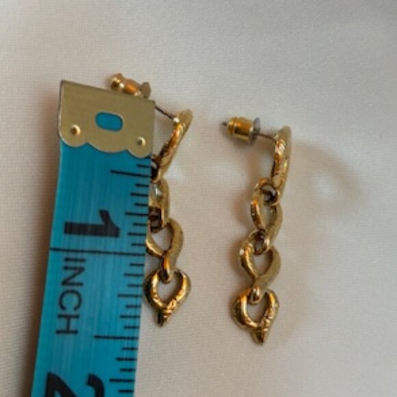 Earrings - gold tone dangling chain link style. - Picture 3 of 3
